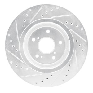 Acura MDX Brake Rotor (1) - Front Right - R1 Concepts - Drilled & Slotted - Silver - `14-`20